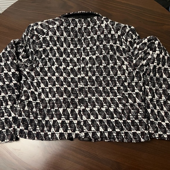 Rebecca Minkoff Tweed Leather Cropped Jacket XS Black White Designer Blazer - Picture 7 of 9